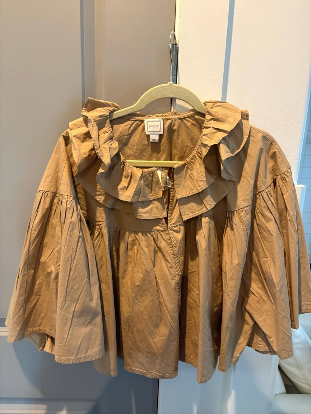 Maeve Camel Ruffled Peasant Blouse NWT